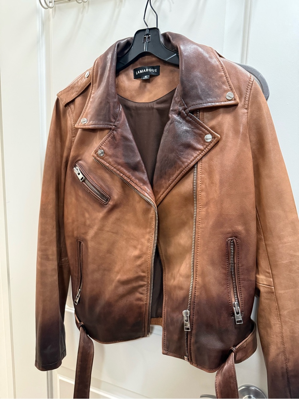 New without tags Lamarque Brown Ombre Leather Moto Jacket